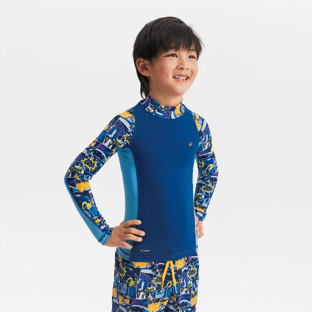 Boy surfing  uv tee shirt 500 long sleeve WAVE
