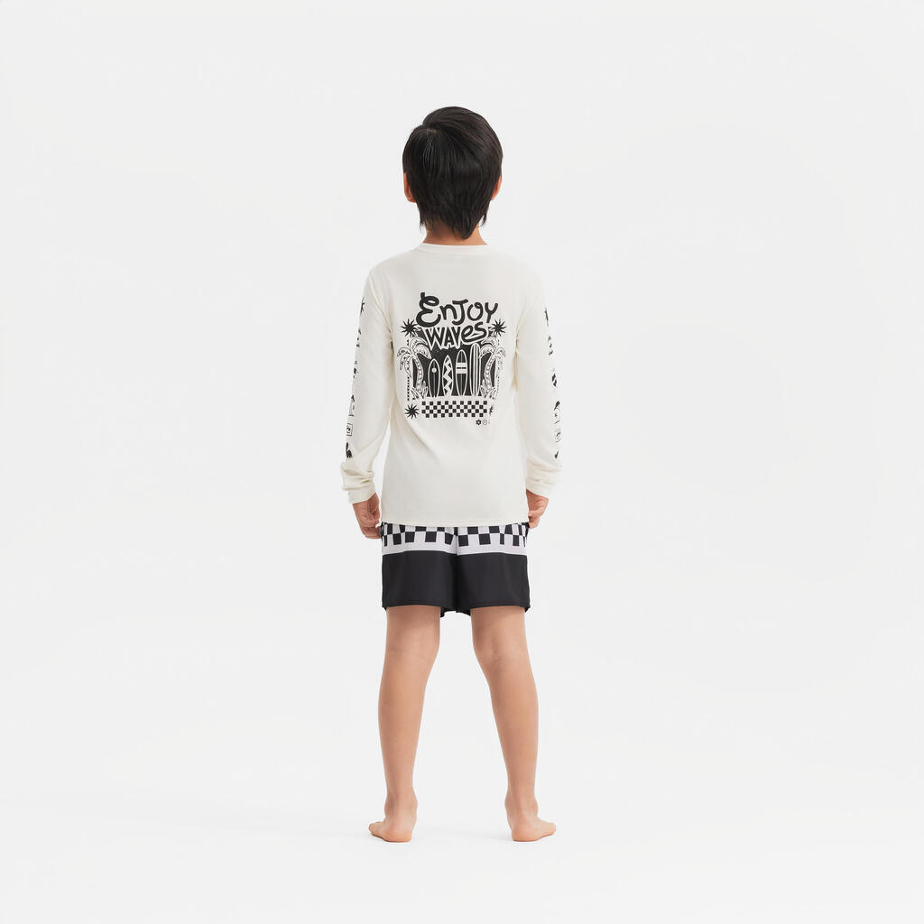 T-shirt anti UV manches longues surf Junior - 100 Quiver blanc