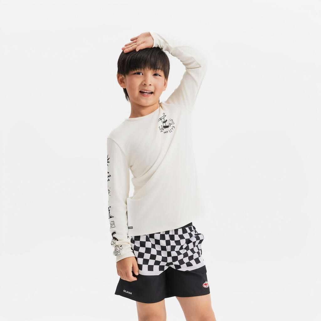 T-shirt anti UV manches longues surf Junior - 100 Quiver blanc