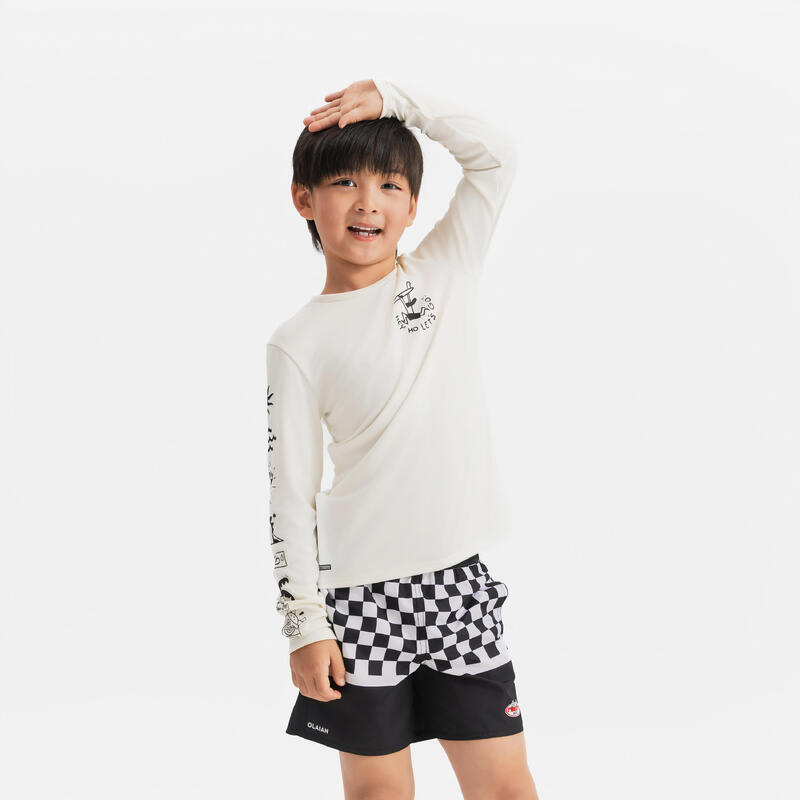 T-shirt anti UV manches longues surf Junior - 100 Quiver blanc