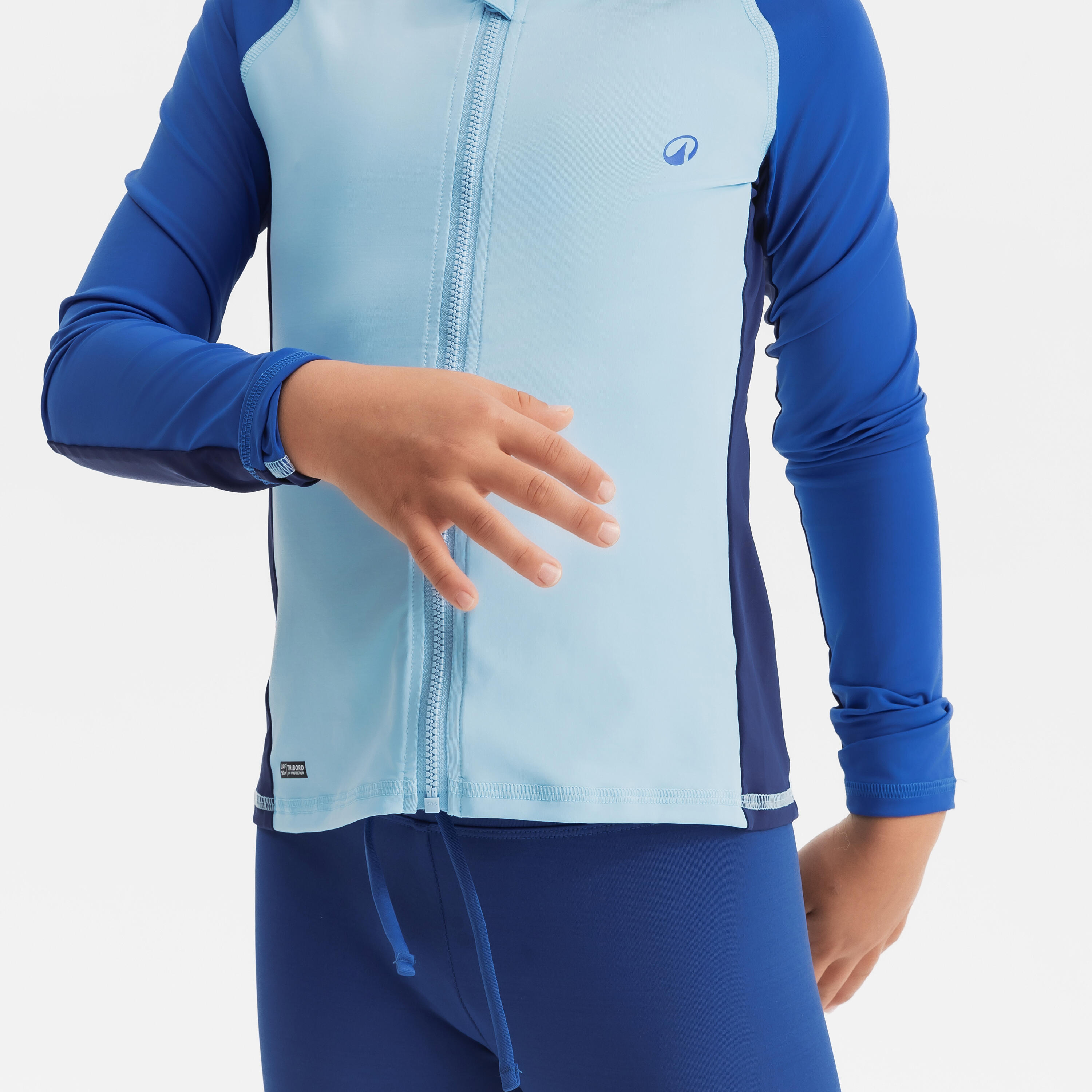 Top de surf anti-UV con cierre azul para niños 500 10/10