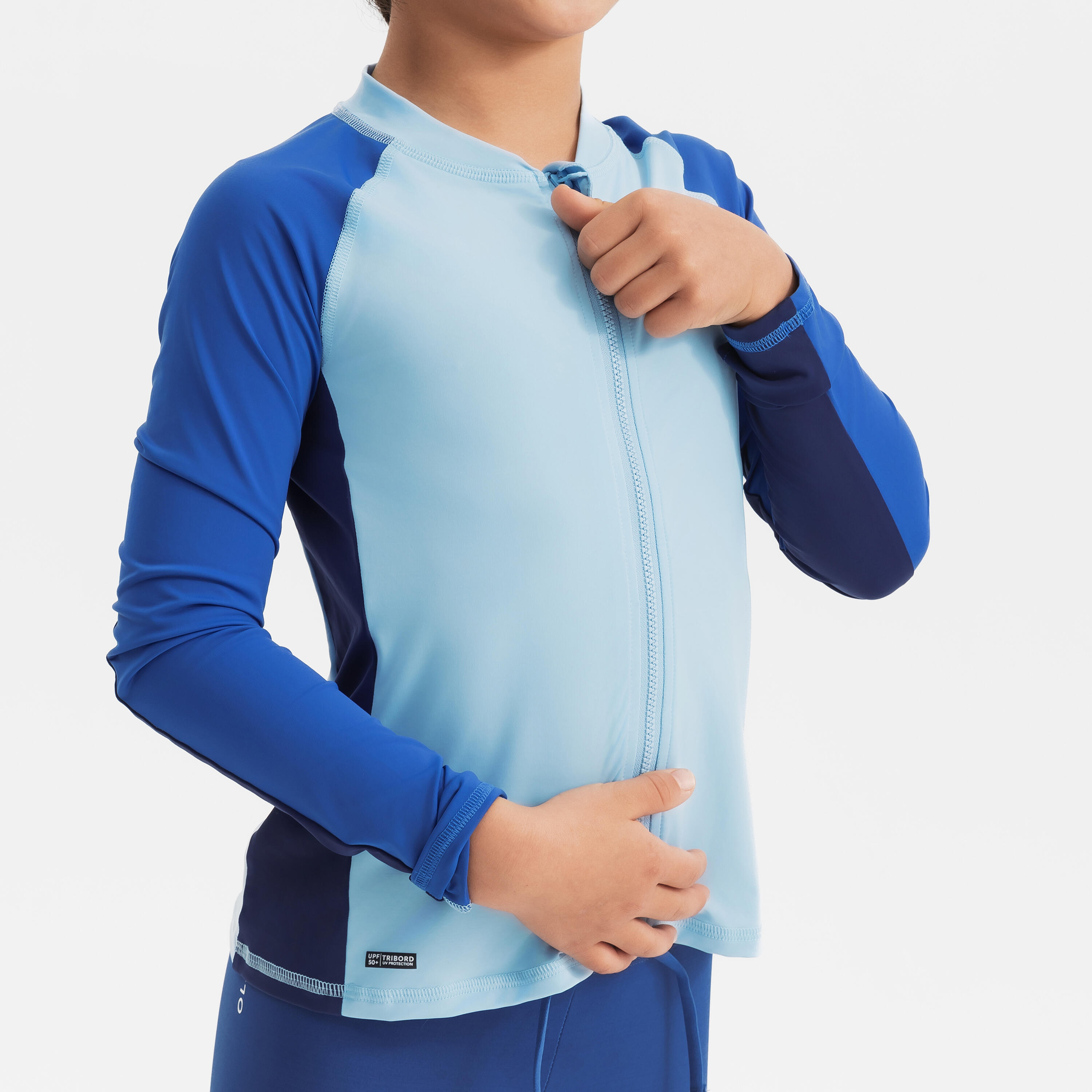 Top de surf anti-UV con cierre azul para niños 500 9/10