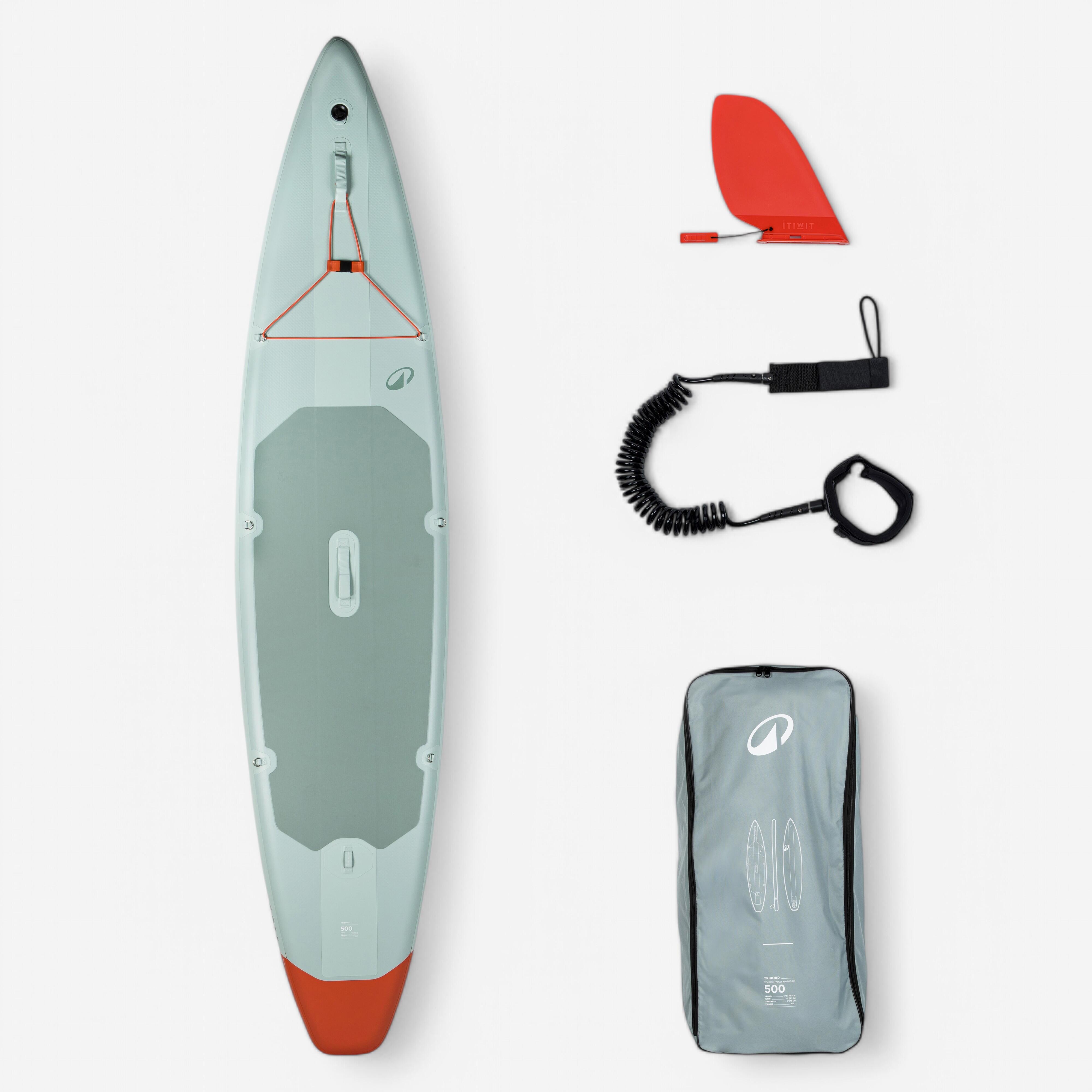 Inflatable stand up paddle board exploration 12’6 (up to 140 kg) 500 Green