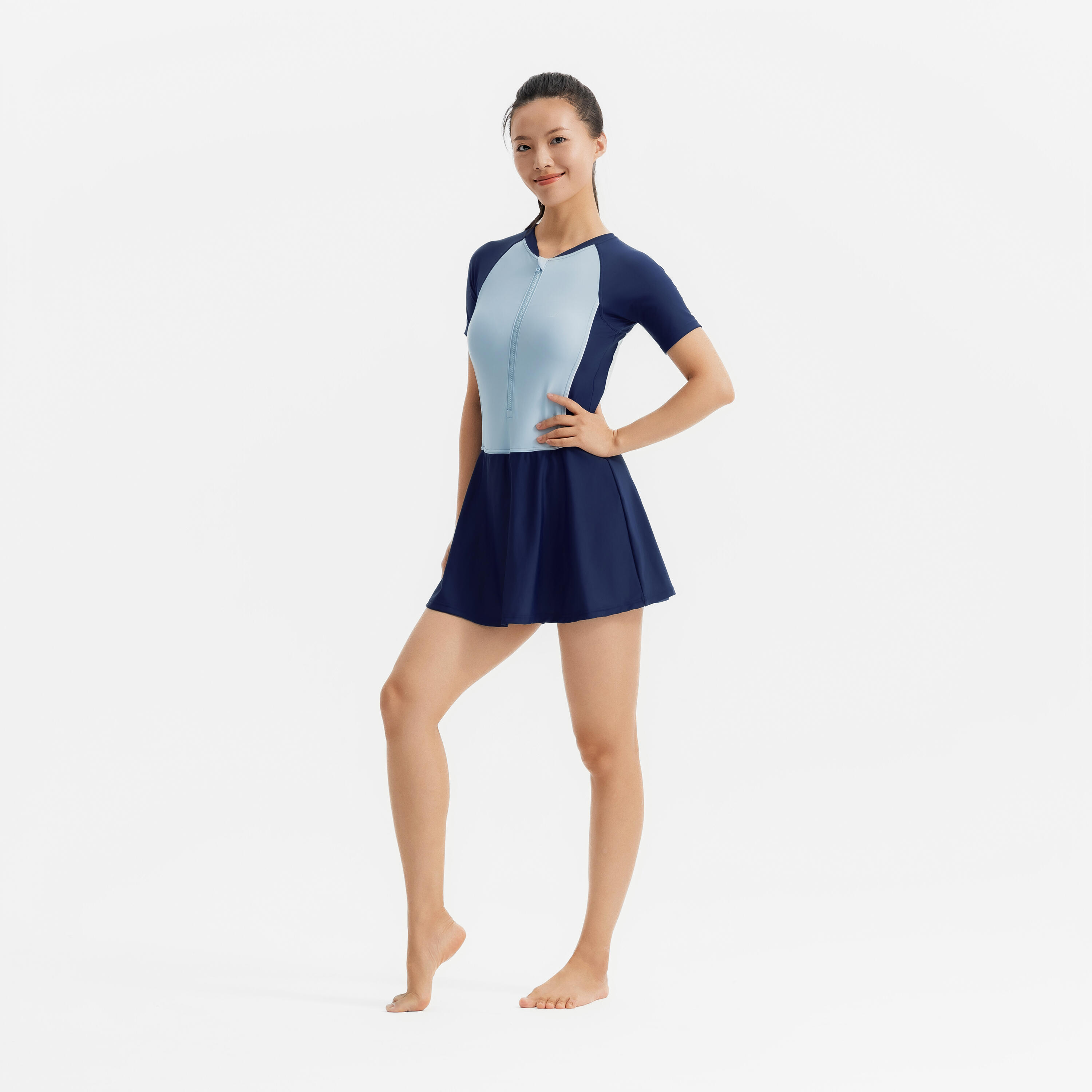 One-piece swimsuit with zip skirt UNA navy/blue