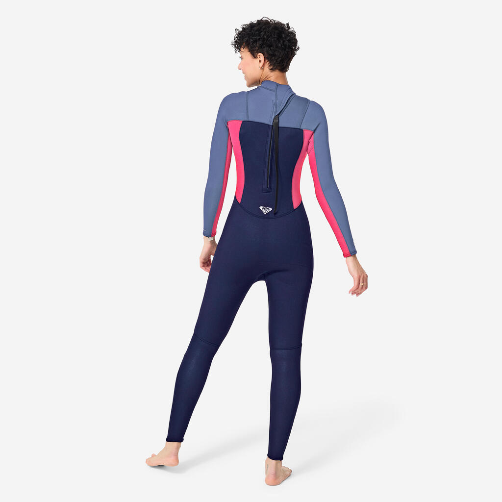 Women’s surfing back zip 4/3 mm neoprene wetsuit - Prologue blue pink