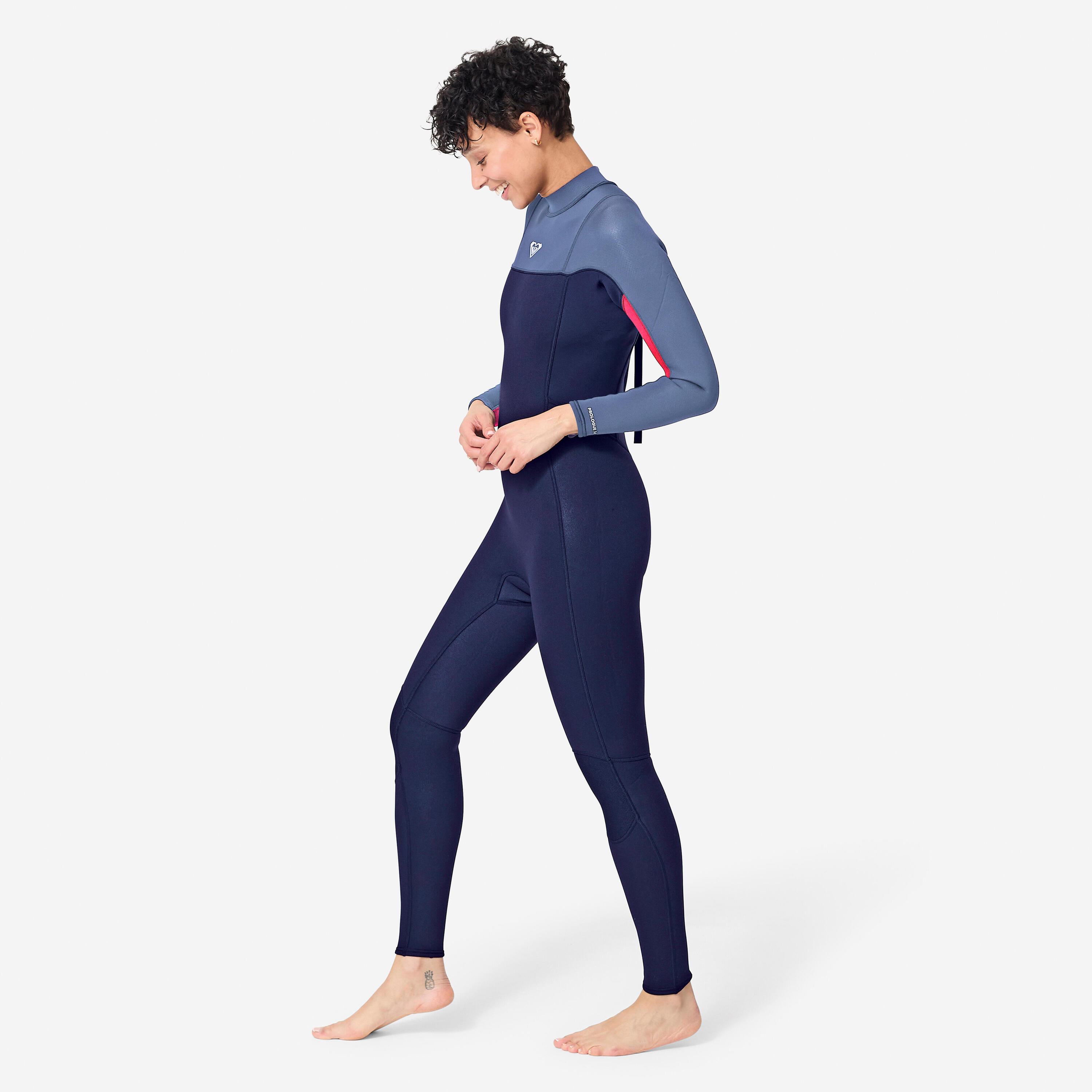 Neoprenanzug Surfen Damen Rückenreissverschluss Prologue 4/3 mm blau/rosa 2/7