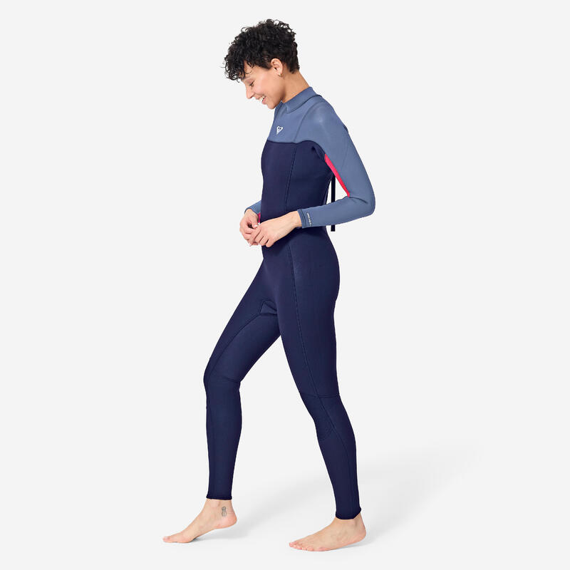 Combinezon Surf Neopren 4/3 mm cu fermoar la spate Prologue Albastru-Roz Damă