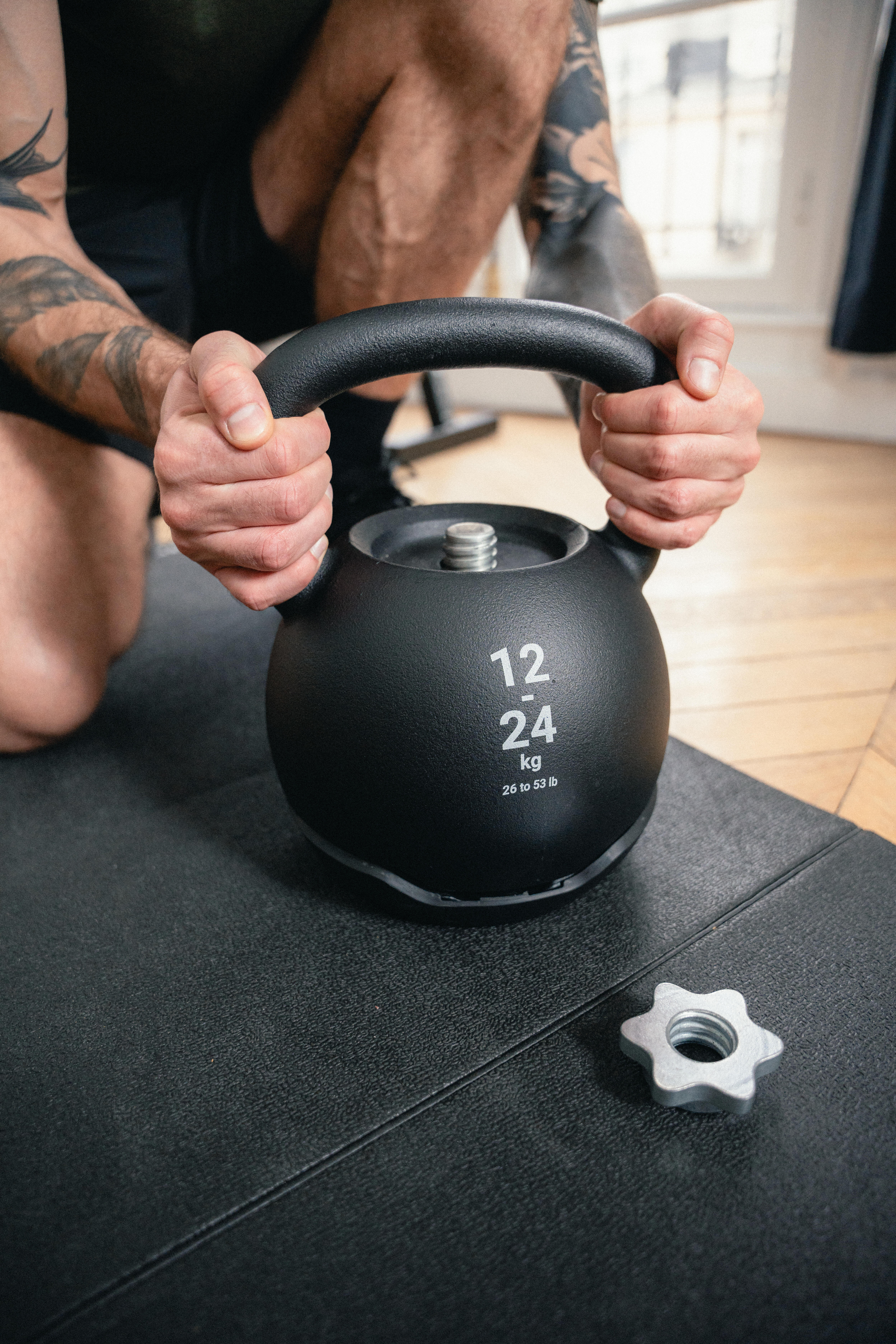 12-24 kg Adjustable Kettlebell, 12 kg base, Additional Weights