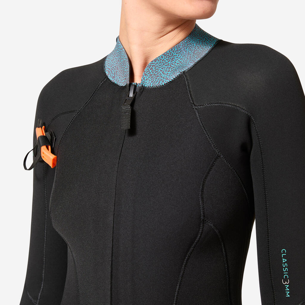 Women’s sea wading full-body wetsuit 3/2 neoprene double zip - classic