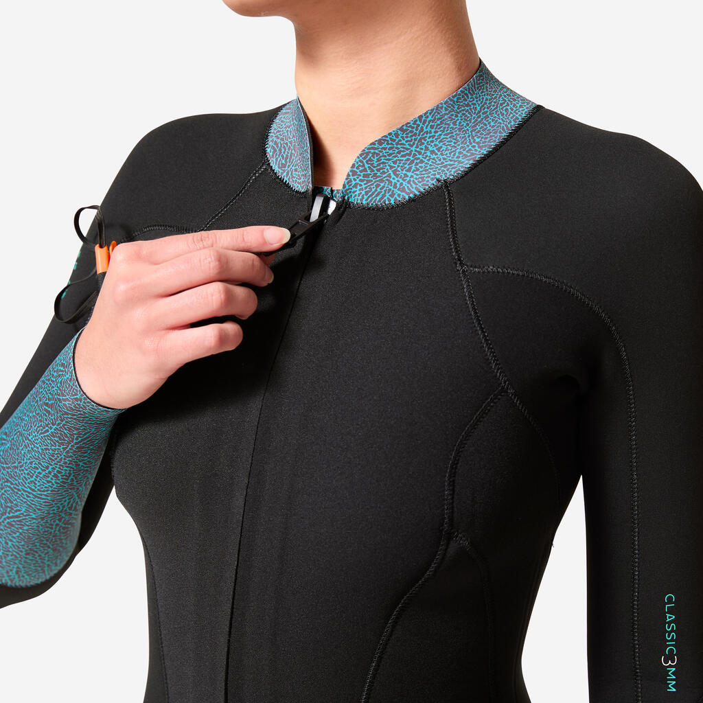 Women’s sea wading full-body wetsuit 3/2 neoprene double zip - classic