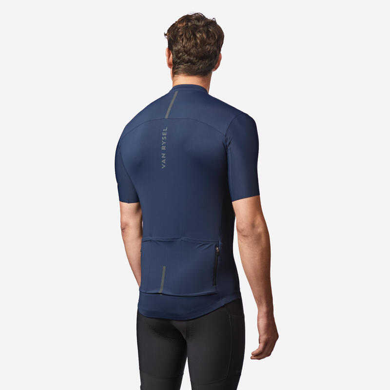Maillot vélo route manches courtes été ajusté homme - EDR 2 bleu marinière