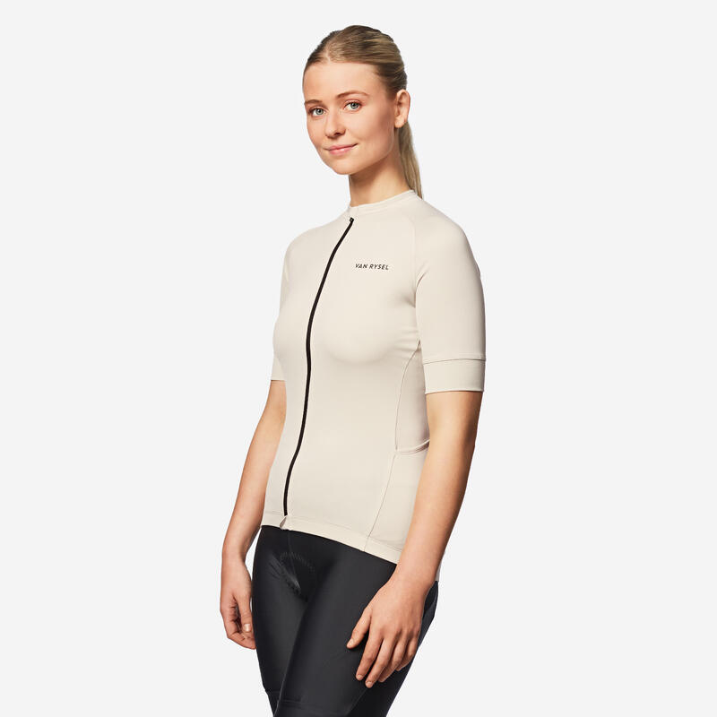 Maillot vélo route manches courtes été regular femme - beige