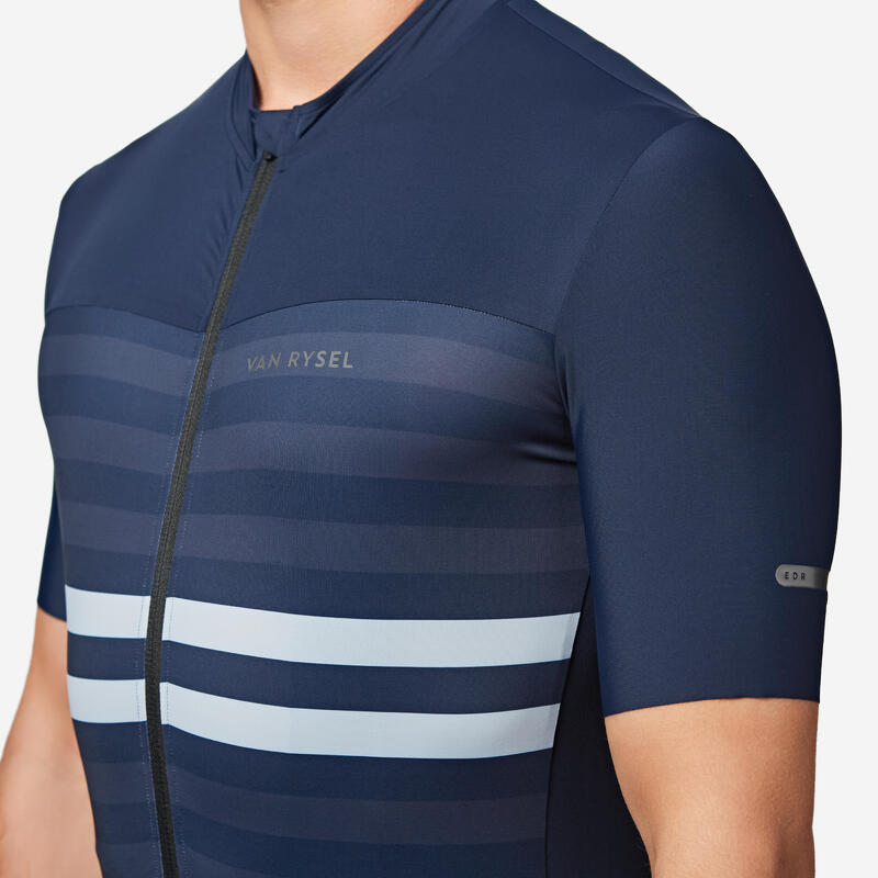 Maillot vélo route manches courtes été ajusté homme - EDR 2 bleu marinière
