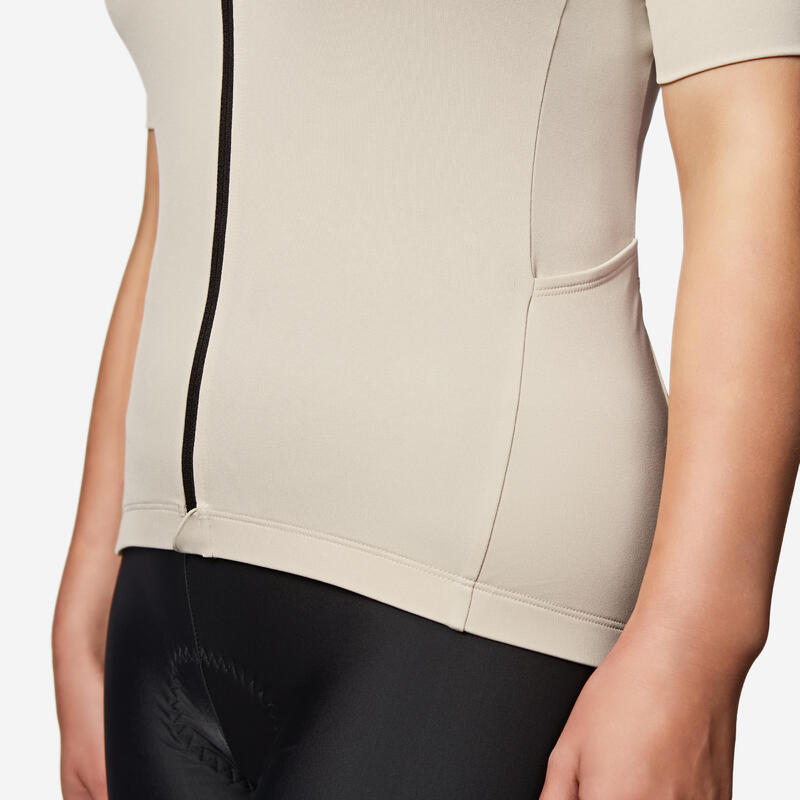 Maillot vélo route manches courtes été regular femme - beige