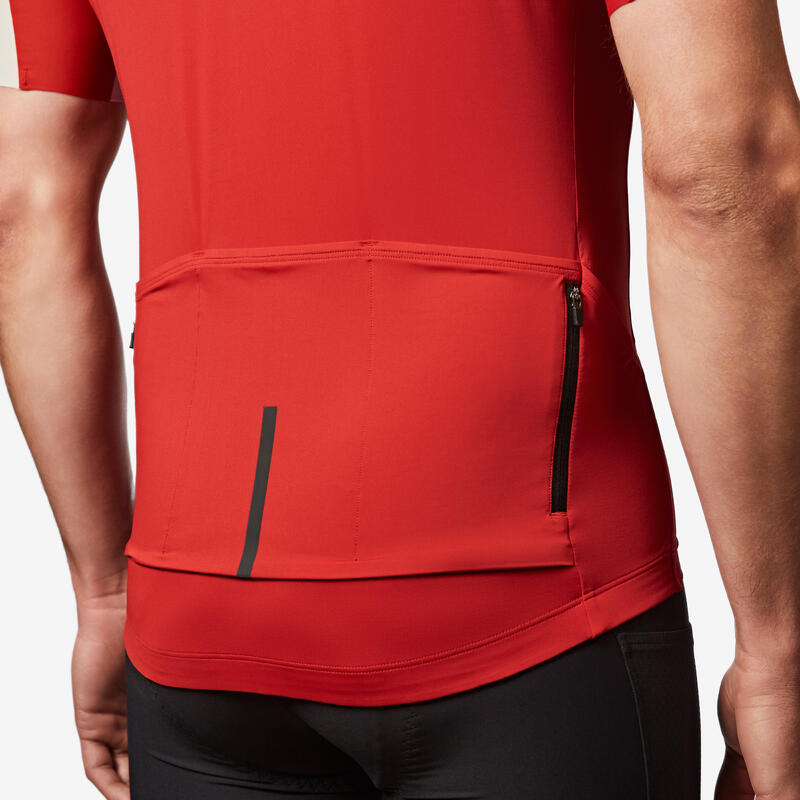 Maillot vélo route manches courtes été ajusté homme - EDR 2 rouge / beige