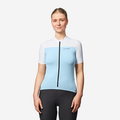 Radtrikot Rennrad kurzarm Sommer EDR 2 Slimfit Damen Blau