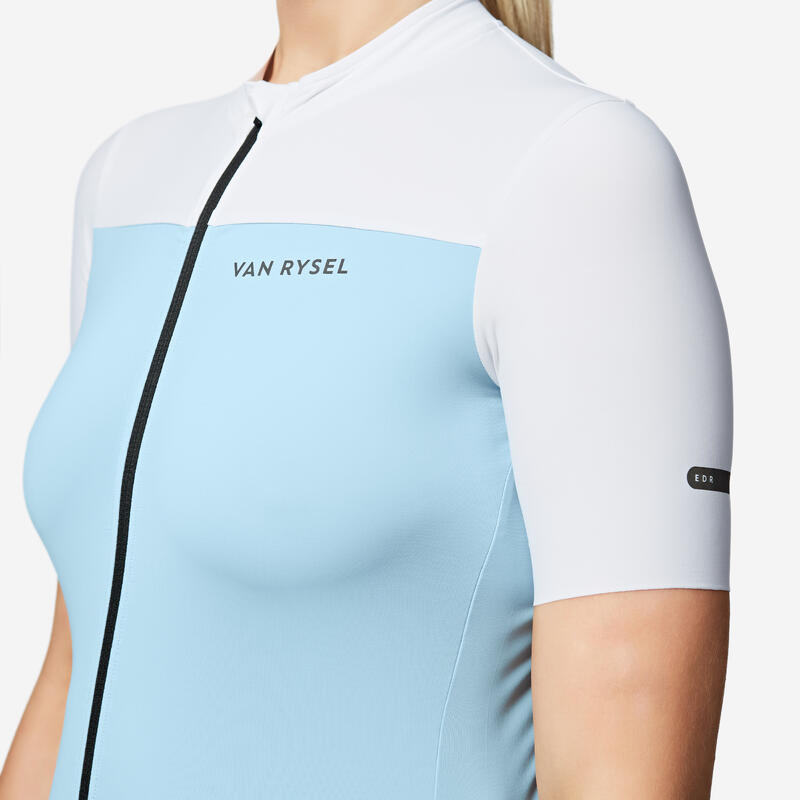 Maillot vélo route manches courtes été ajusté femme - EDR 2 bleu