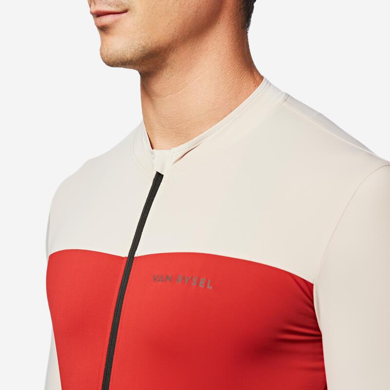 Maillot vélo route manches courtes été ajusté homme - EDR 2 rouge / beige
