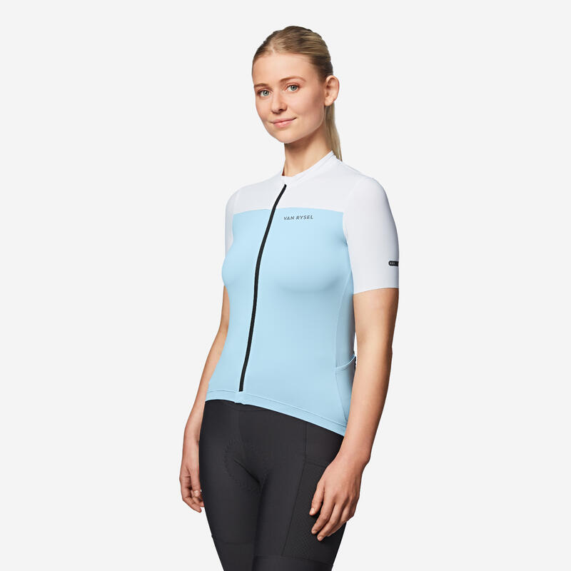 Maillot vélo route manches courtes été ajusté femme - EDR 2 bleu