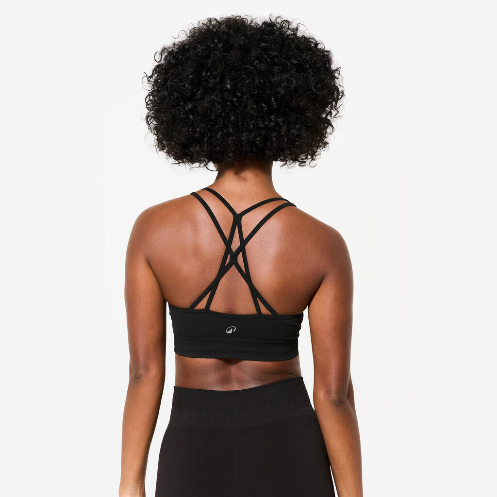 Brassière bretelles croisées maintien léger Femme, noir