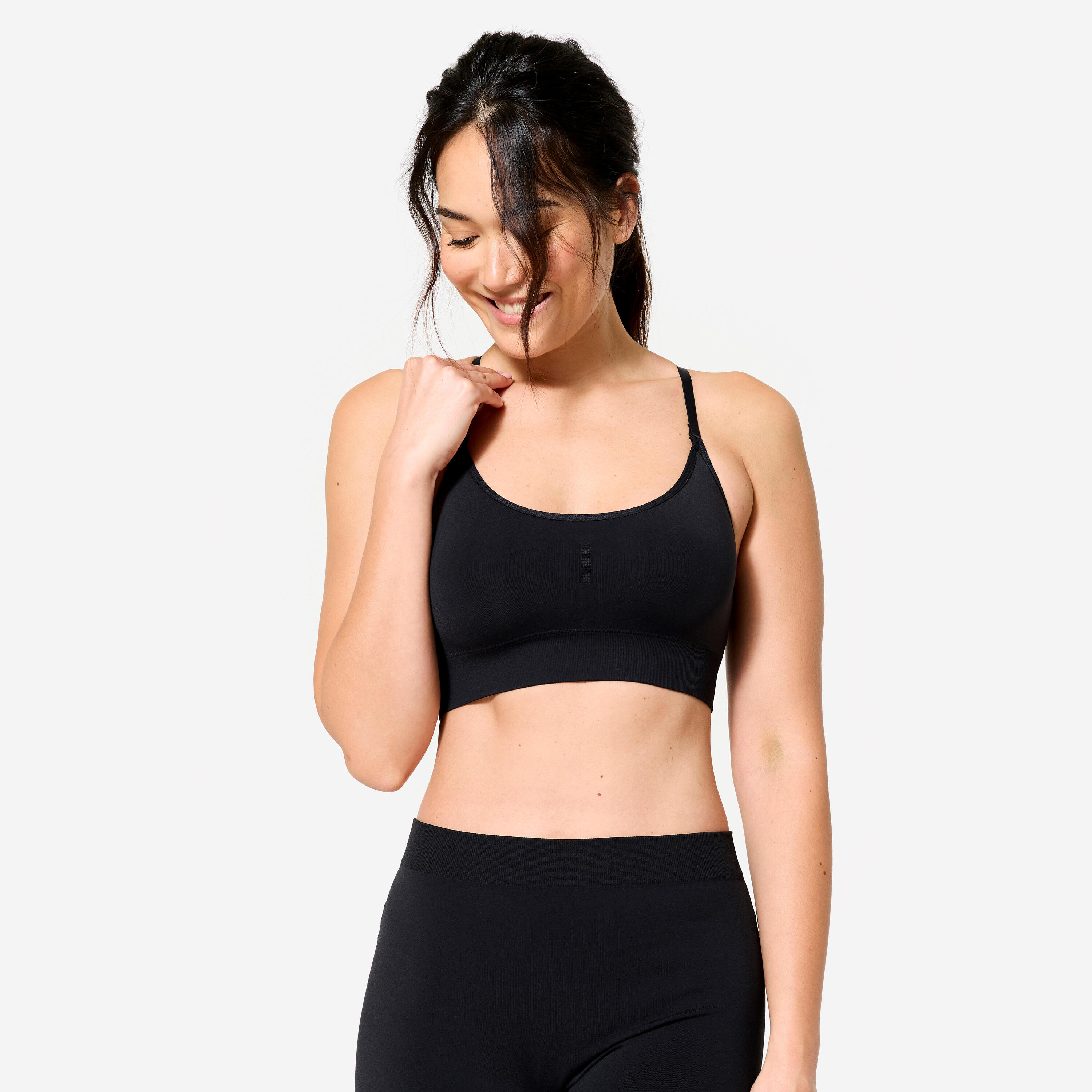 DECATHLON Top sportivo donna danza senza cuciture nero