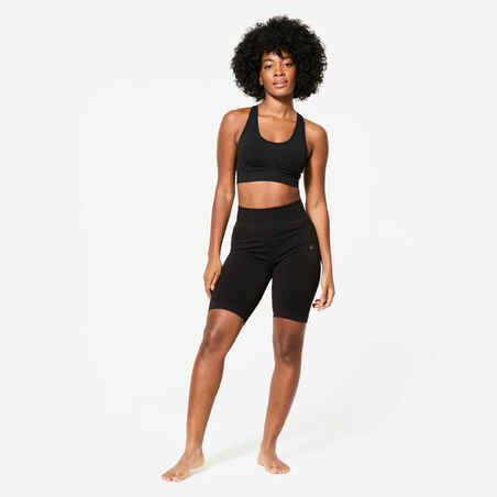 Women's Light Support Sports Bra with Cross-Over Straps - Black