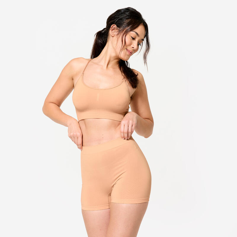 Boxer short de sport taille haute Femme - beige