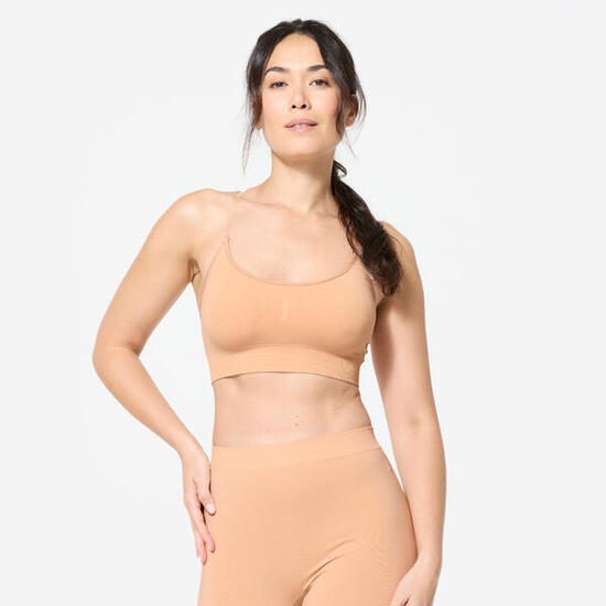 Reggiseno sportivo donna palestra traspirante sostegno leggero beige