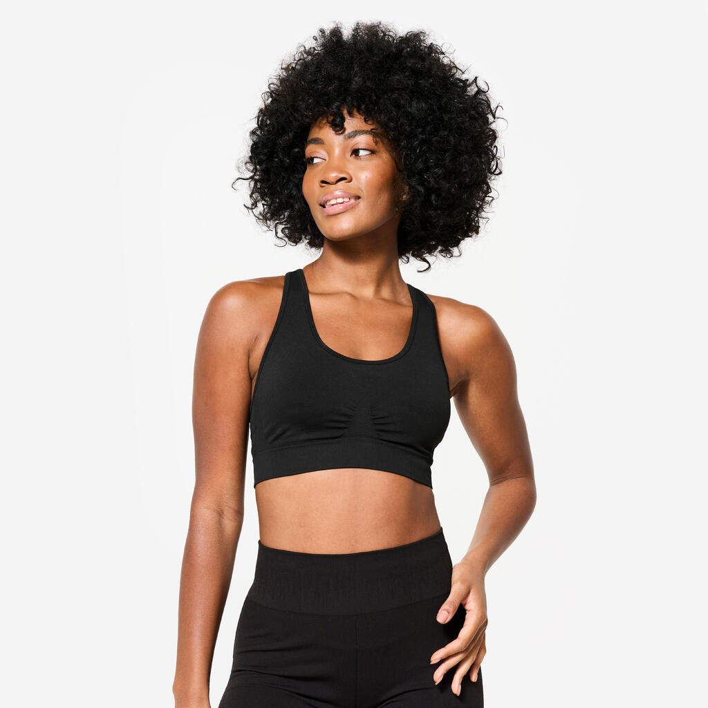 Brassière bretelles croisées maintien léger Femme, noir