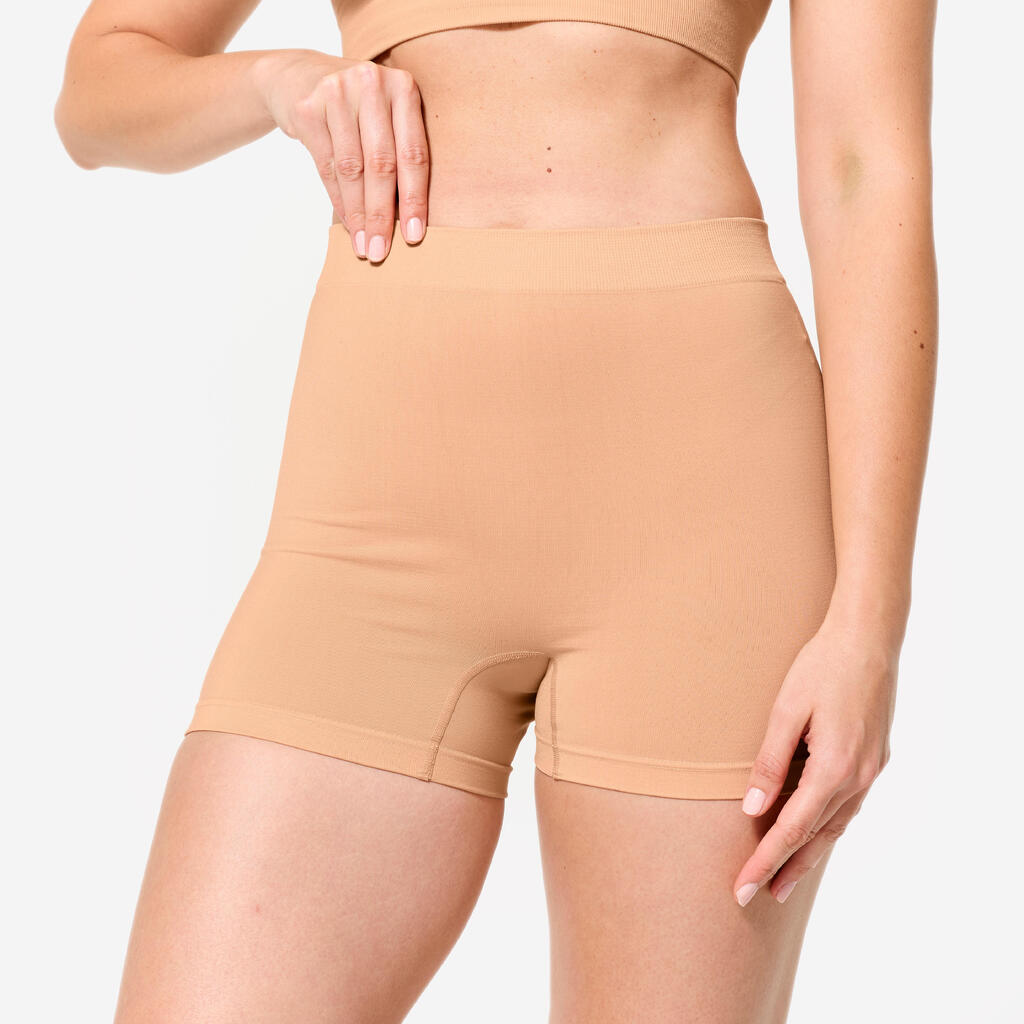 Women's High-Waisted Boxer Shorts - Beige