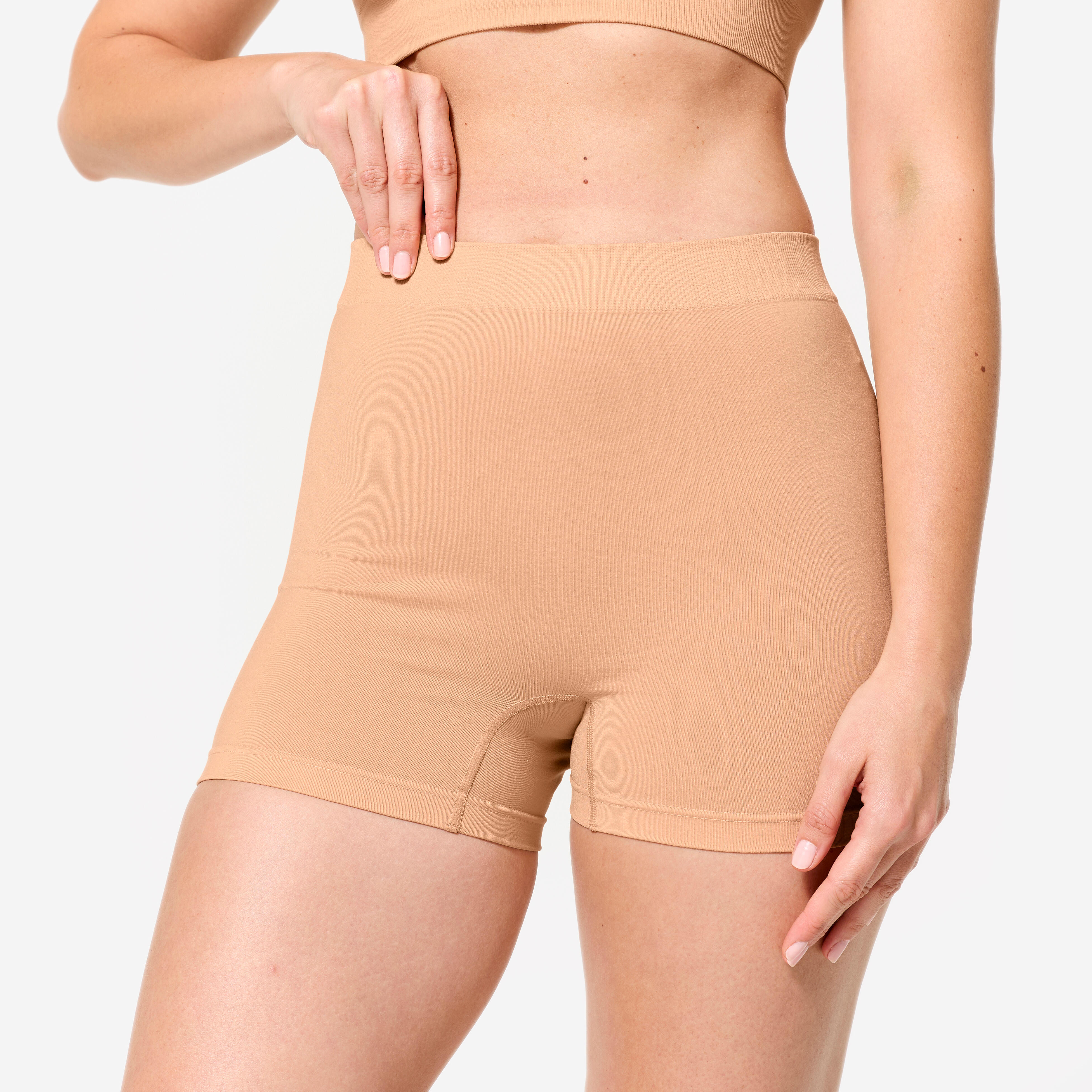 Calções de dança moderna/jazz seamless com cintura subida mulher bege