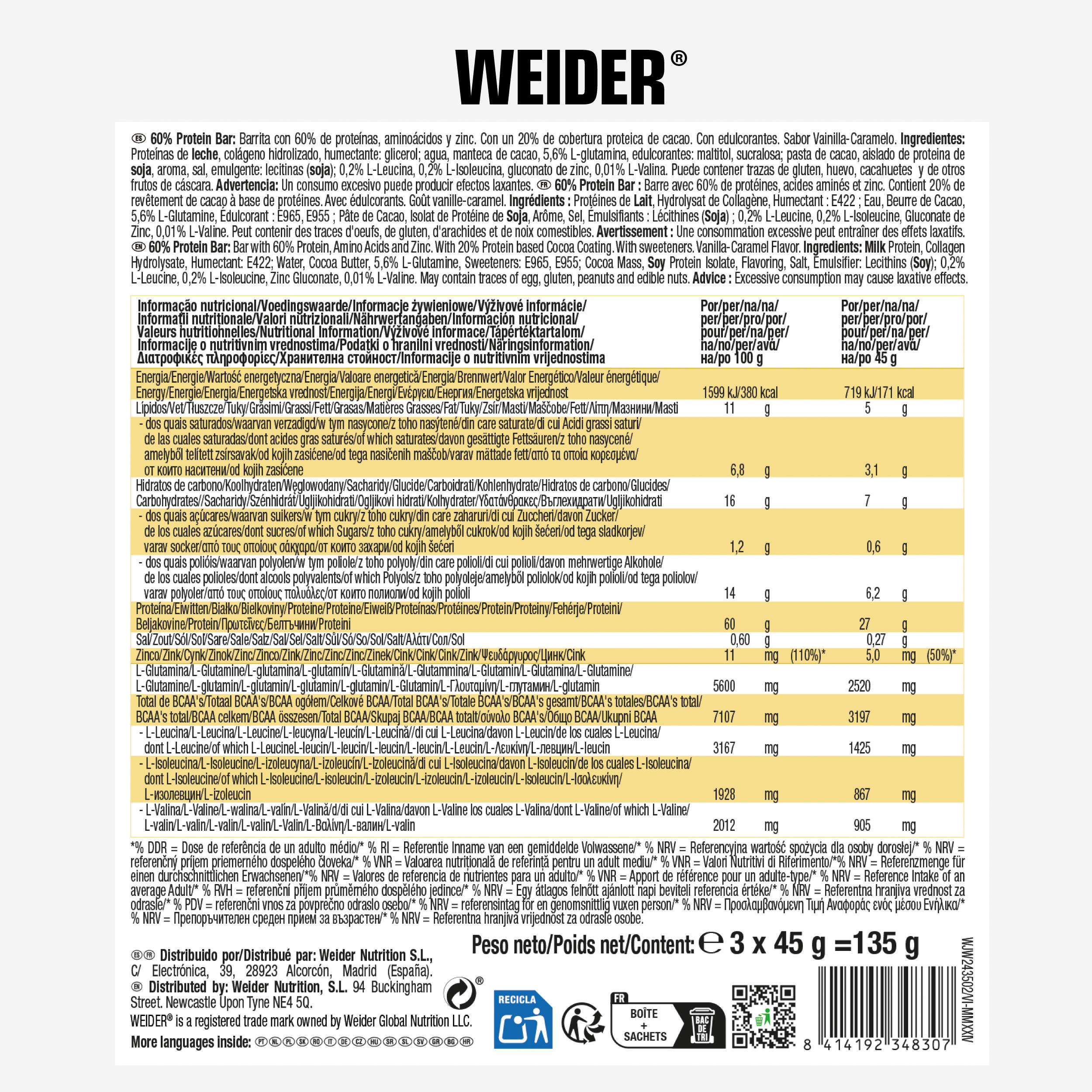 WEIDER Tyčinka so 60 % podielom proteínov vanilka- karamel 3 ks 157 g · záber 5