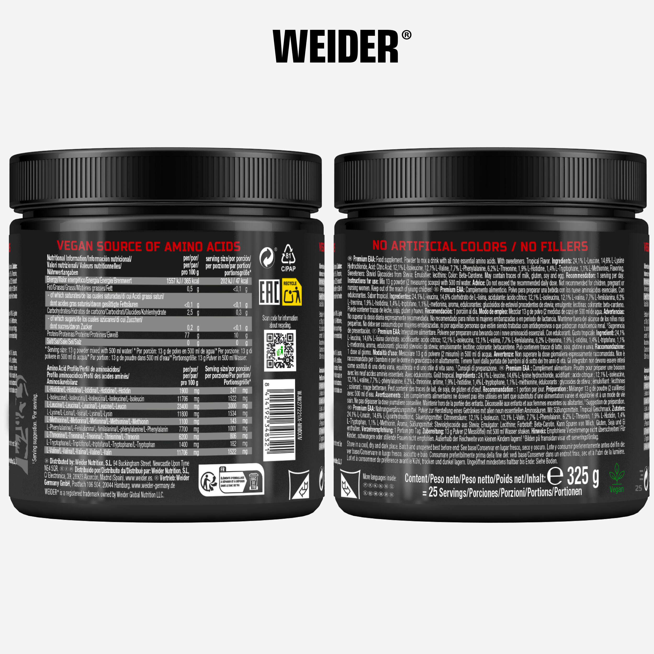 Essentielle Aminosäuren Pulver Tropical 9 Aminosäuren 375 g - Premium EAA 3/5