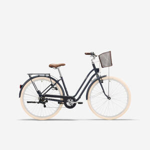 Bicicleta urbana clásica cuadro bajo 28 pulgadas 6 V Elops 520 azul oscuro