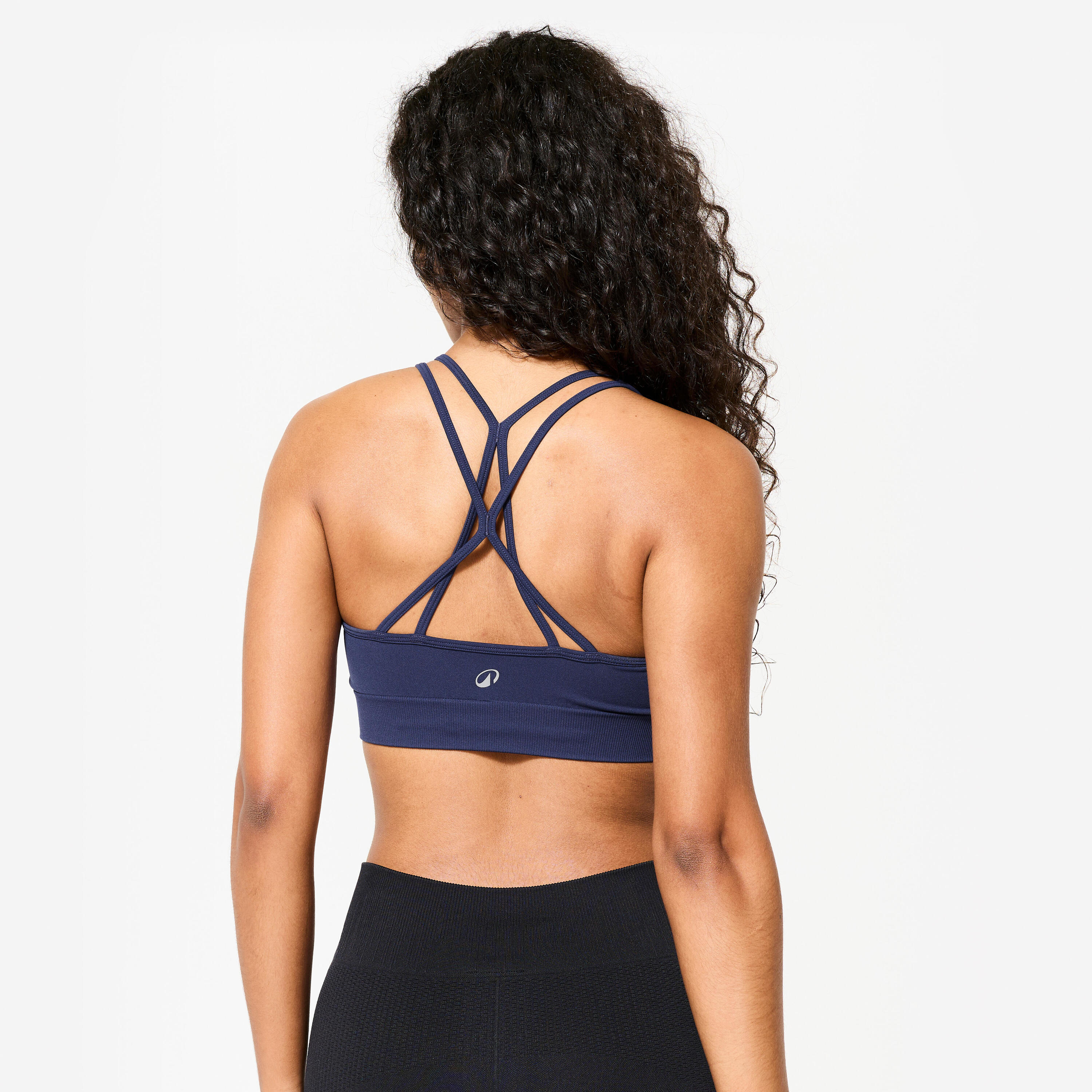 Women's Light Support Sports Bra with Cross-Over Straps - Dark Blue 3/8