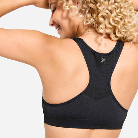 Women's Seamless Muscle Back Medium-Support Sports Bra - Black