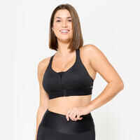 Women's High Support Zipped Sports Bra with Cups - Black