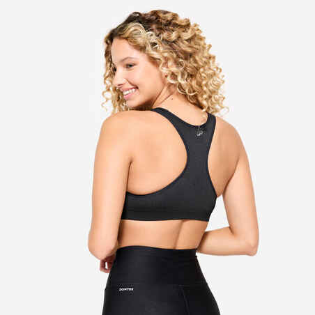 Women's Seamless Muscle Back Medium-Support Sports Bra - Black