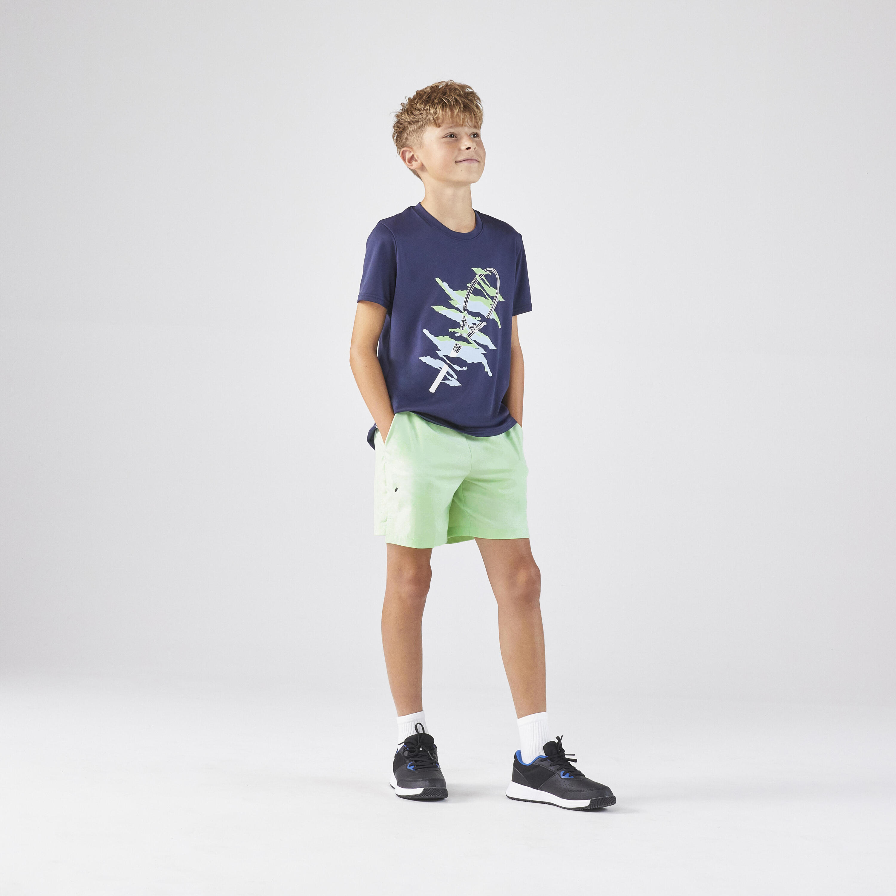 Tennisshort Dry voor kinderen lichtgroen 3/4