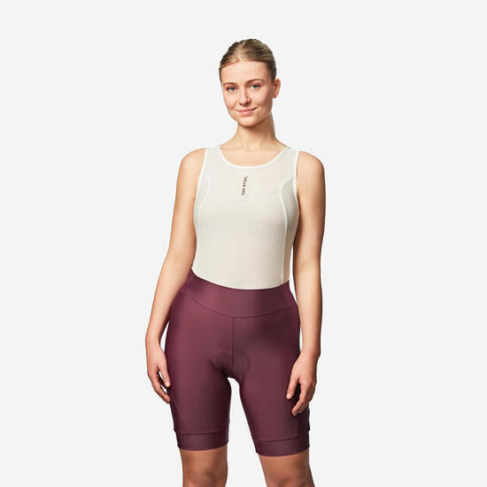 Rennradhose Damen kurz ohne Träger Sommer "Discover" dunkelrot