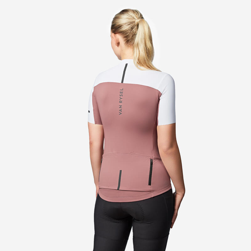 Tricou ciclism șosea vară croială ajustată EDR 2 Roz Damă