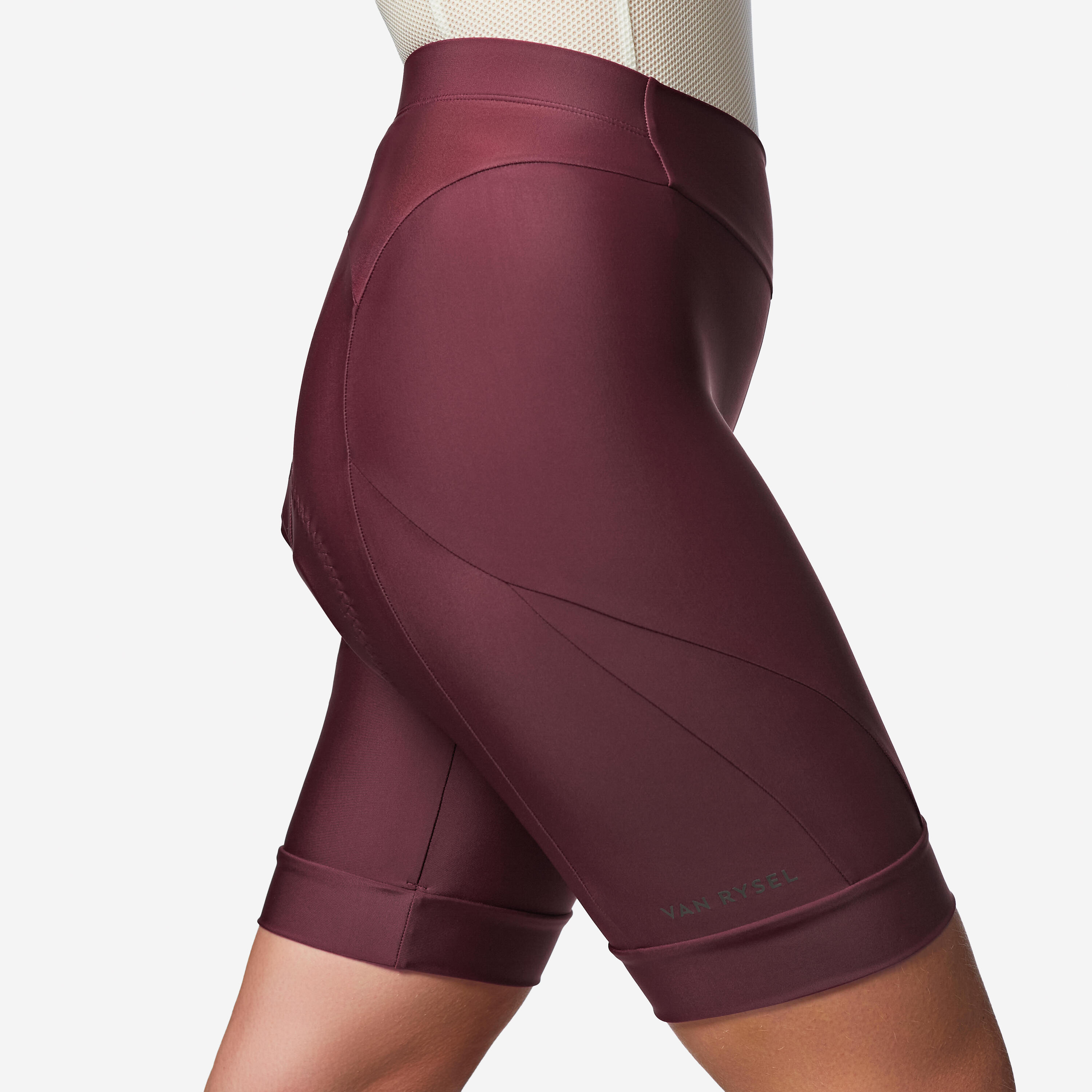 Radhose Rennrad kurz ohne Träger Sommer Discover Damen Dunkelrot  4/4
