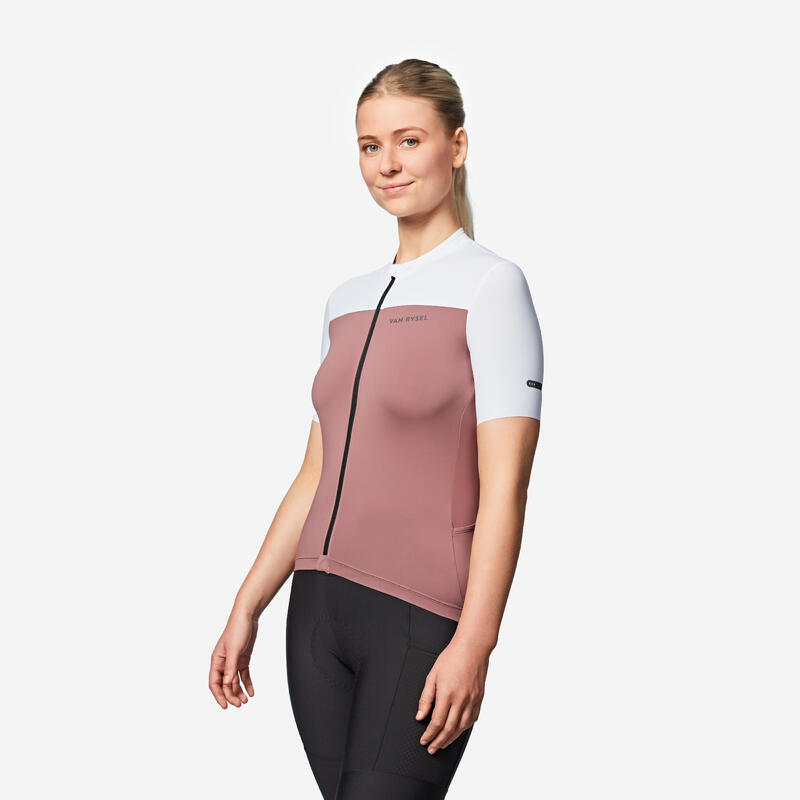 Maillot vélo route manches courtes été ajusté femme - EDR 2 rose