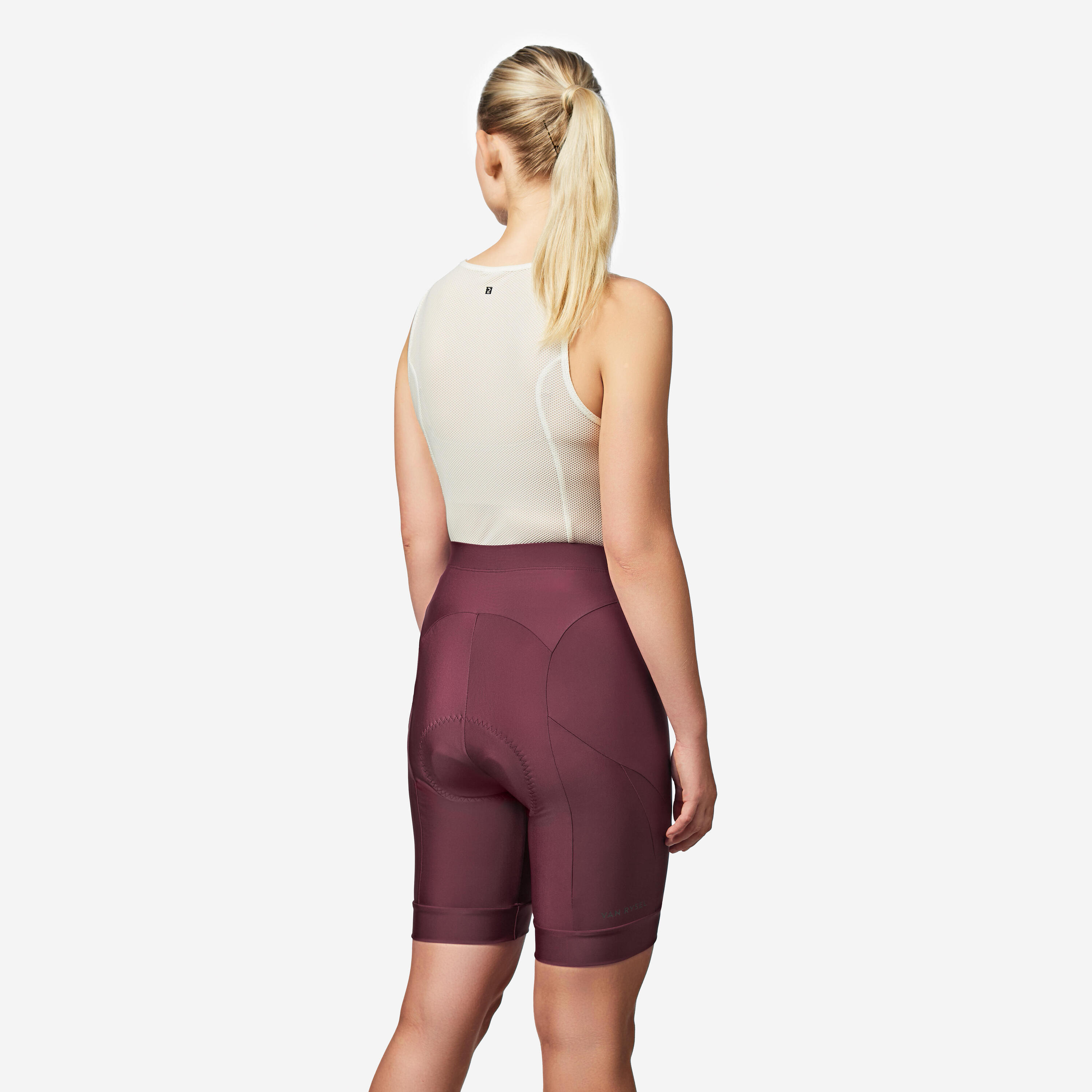Radhose Rennrad kurz ohne Träger Sommer Discover Damen Dunkelrot  3/4
