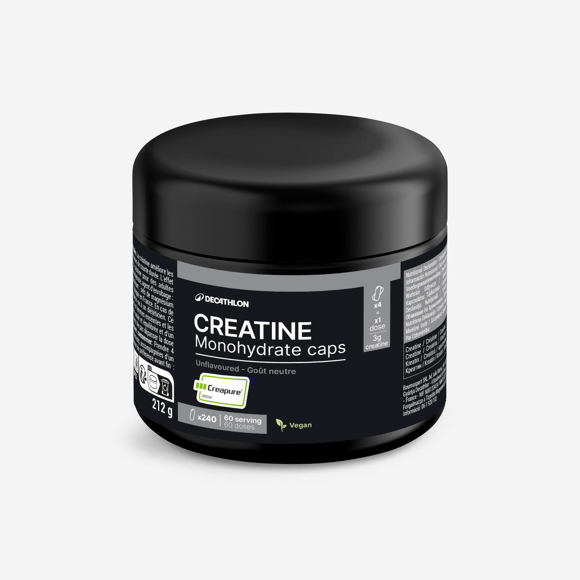 Créatine monohydrate creapure goût neutre, 240 gélules - Equipement Multisports - Soin, hydratation et nutrition du sportif - CORENGTH-Decathlon PRO -