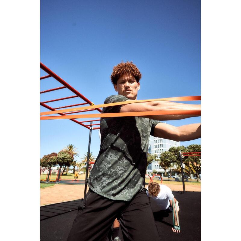 Tricou respirant fitness decolteu rotund Kaki Bărbați
