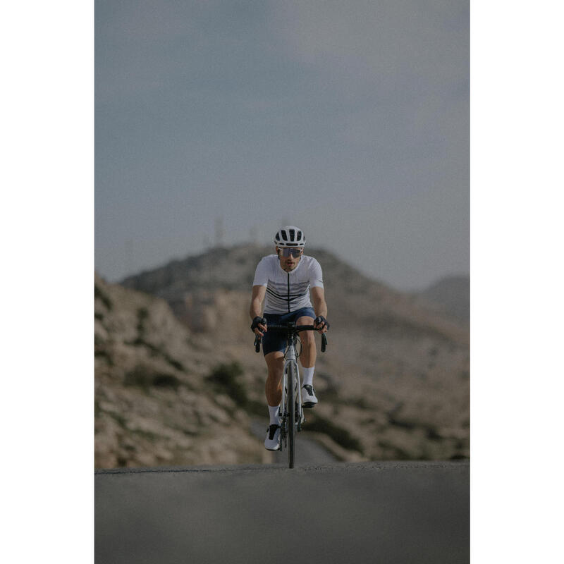Maillot vélo route manches courtes été ajusté homme - EDR 2 blanc marinière