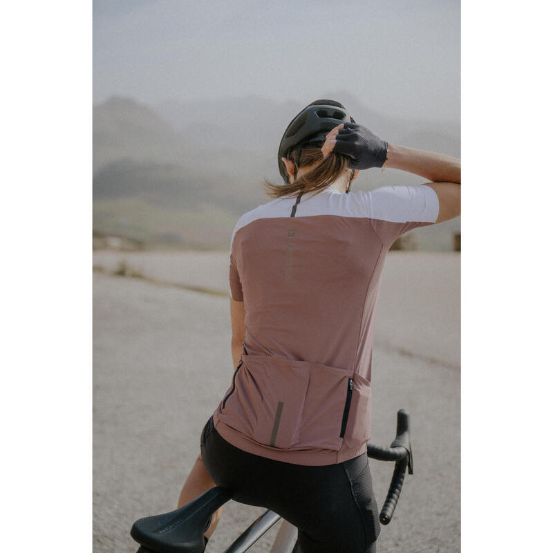 Maillot vélo route manches courtes été ajusté femme - EDR 2 rose