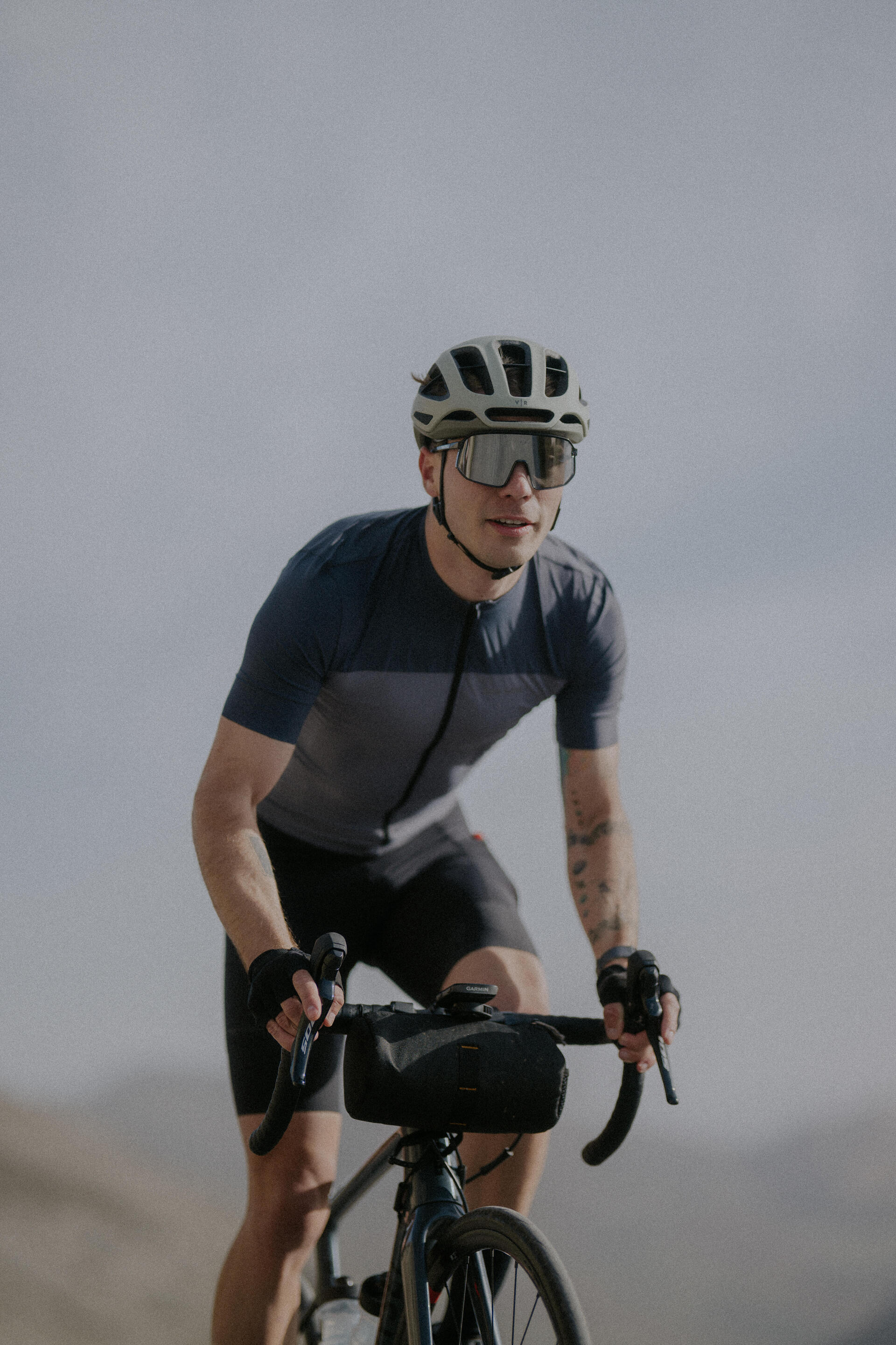 Men's fitted short-sleeved summer road bike jersey EDR Grey