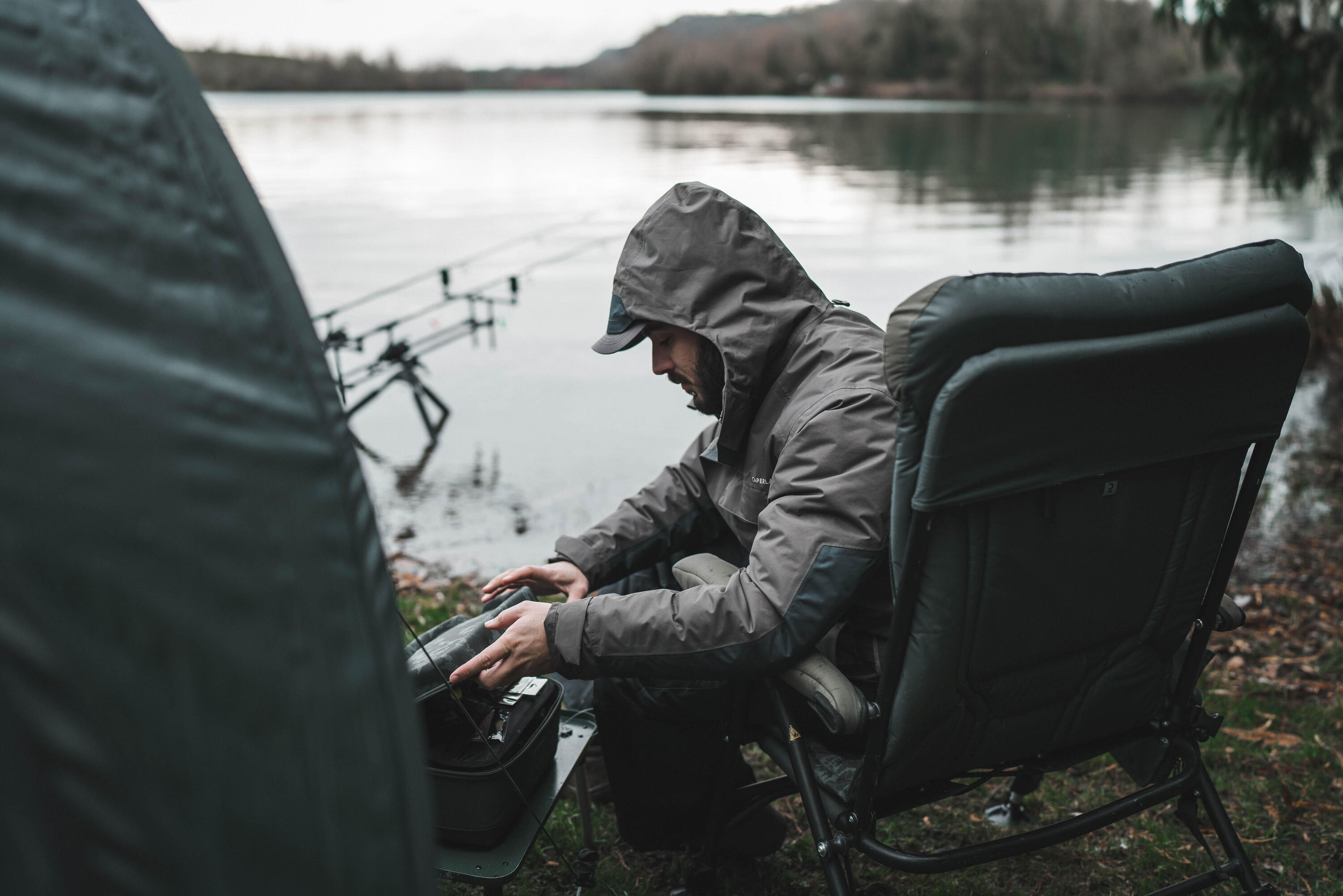Veste de pêche imperméable chaude Homme - FJ 500 TH kaki 14/17